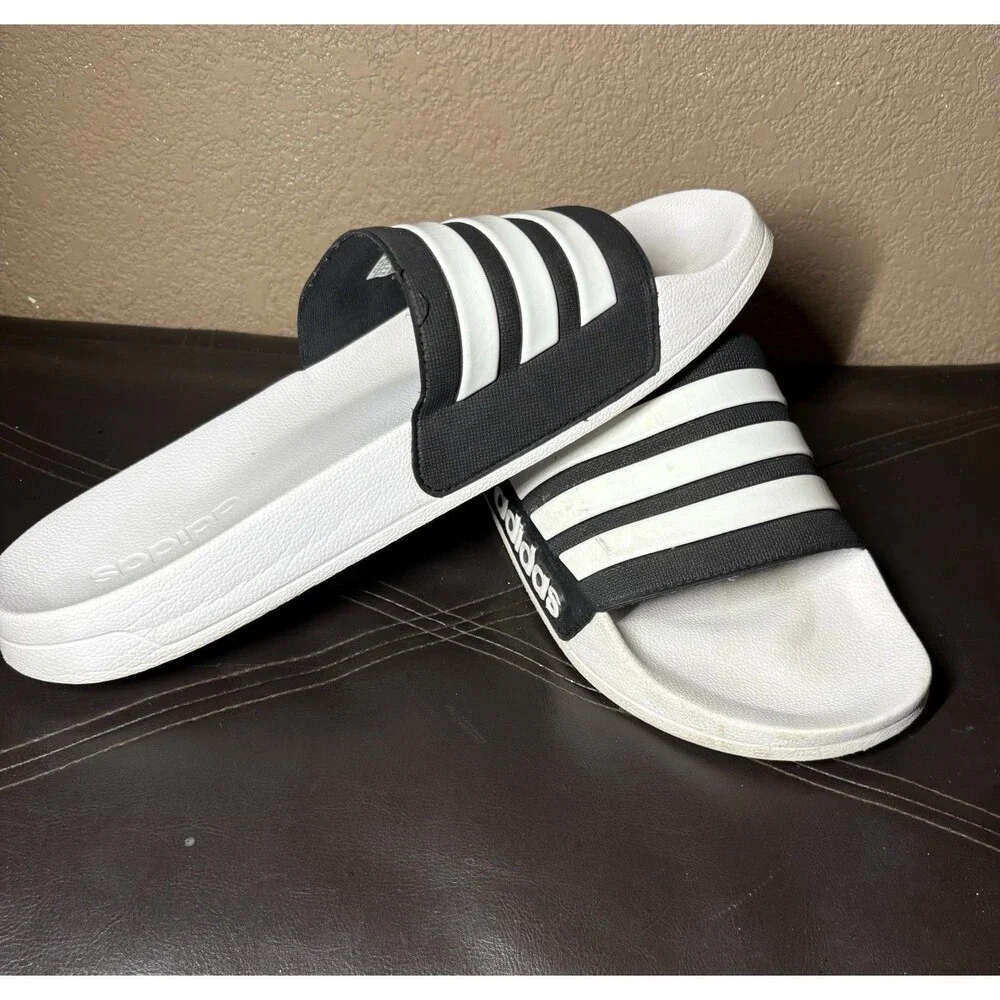 Adidas Men’s Adilette Shower Slides White/Black Size 14